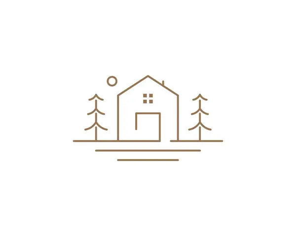 Ξύλινη Γραμμή Καμπίνας Art Λογότυπο Διάνυσμα Εικονογράφηση Σχεδιασμό — Διανυσματικό Αρχείο