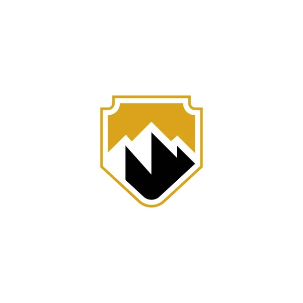 Kalkan Lüks Logo Şablonu Ile Birleştirilmiş Dağ — Stok Vektör