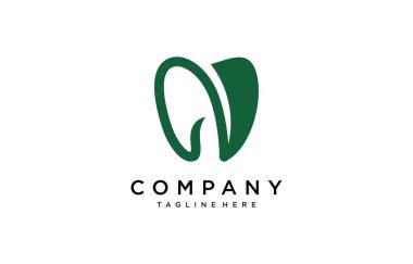 Yaprak Diş Bakımı Logosu Simgesi Tasarım Şablonu olan diş. Basit, minimalist, yeşil, yaprak