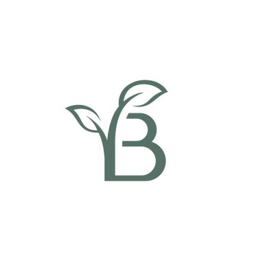 Yaprak logolu B harfi. İlk logo tasarımı. Çevre dostu, ekoloji ve çevre sembolü. basit biçimdeki izole vektör resmi