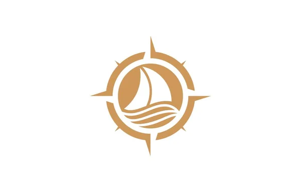 Barco Vela Com Logotipo Crachá Onda Oceânica — Vetor de Stock