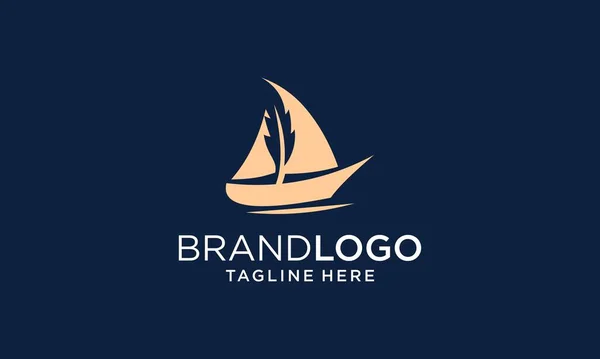 帆のボートと羽根のロゴのコンセプトテンプレートデザインベクトル セーリングヴィンテージのロゴ エンブレム ラベルベクトルテンプレート — ストックベクタ