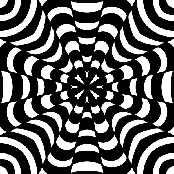 Siyah ve beyaz arka planda optik bir illüzyon olan 3D operasyon sanatı. Satranç tahtası eğri desenli duvar kağıdı. 