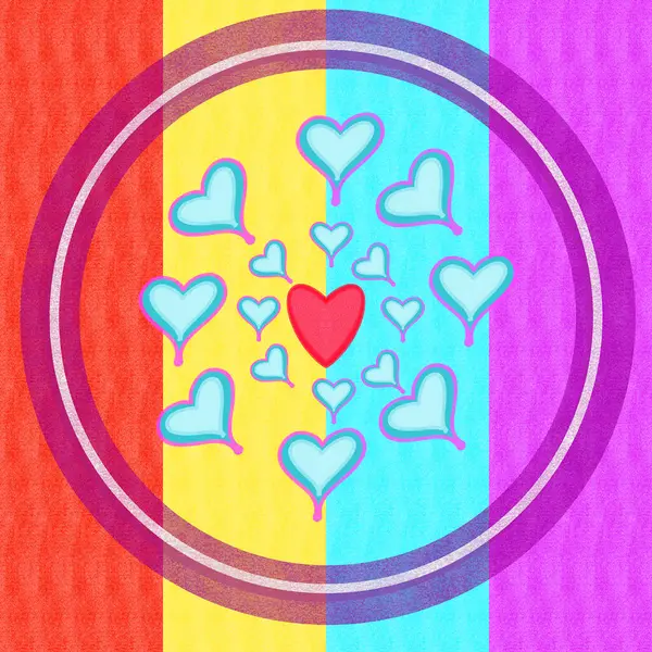 Soyut renkli kalp spirali arkaplanı. Duvar kağıdı, poster ve çevrimiçi gönderi için grafik element tasarımı üzerine Risograph. 70 'lerde, 80' lerde, 90 'larda klasik tarz. arkaplan.