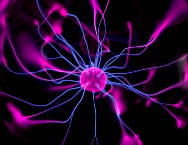 soyut parlak plazma ışığı, pembe mor neon arka planda enerji ışığı.