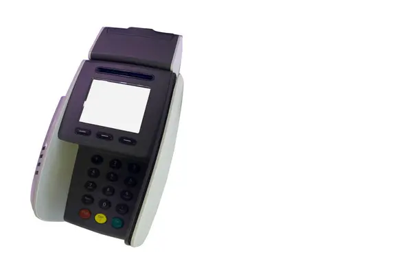 Ödeme özelliği için yeni bir yüksek teknoloji, modern büyük süpermarket, dükkan, kafe, süpermarket, beyaz arka planda izole zincirlerin giderek yaygınlaşan bir özelliği.