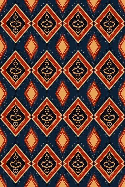 Geleneksel kırmızı, lacivert ve krem rengi arka planda tekrarlanan elmas şekilli soyut etnik motif kabile tasarımı. Kumaş deseni, yastık kılıfı, sanat dekoru vs. kullanılabilir., 