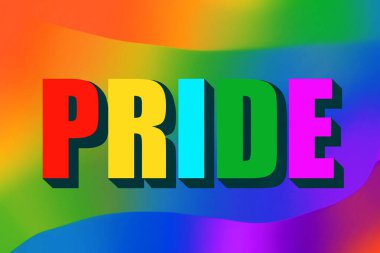 Parlak bir arkaplan üzerinde soyut gökkuşağı renkli PRIDE harfleri Gurur Ayı kampanyaları, modelleme, duvar kağıdı vs. için kullanılabilir., 