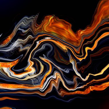 Resmedilmiş akıcı mermer dinamik akışkan dijital girdaplı sanat dokuları altın rengi, turuncu ve siyah dijital duvar dekoru arka planında. Markalaşma, tasarım, Ui, UX vs. için kullanılabilir.,  