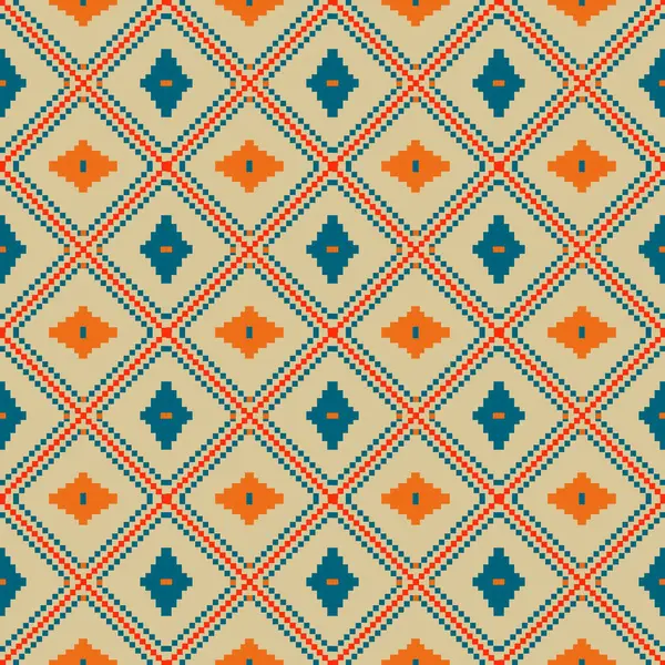 Soyut etnik elmas desenli pikselde modern yaratıcı turuncu ve mavi toprak tonlarında duvar kağıdı arkaplanı. Tekstil tasarımı, dijital sanat, markalaşma vs. için ideal., 