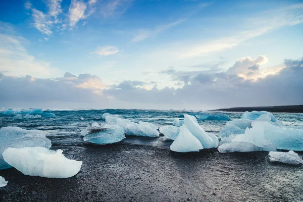Belo Gelo Lagoa Jokulsarlon Diamond Beach Islândia — Fotografia de Stock