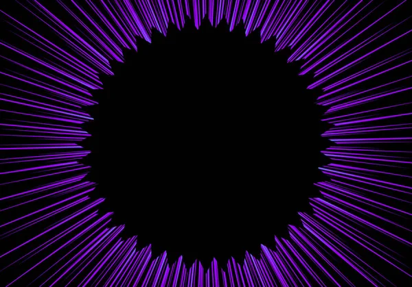 黒の背景に紫の光線と黒の円 — ストックベクタ