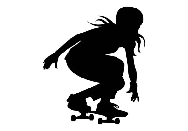 Icono Negro Chica Practicando Skate — Vector de stock