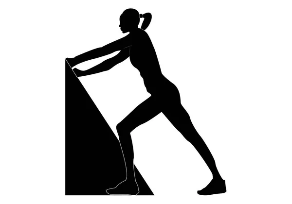 Icône Noire Une Athlète Étirant Posant Ses Mains Sur Mur — Image vectorielle