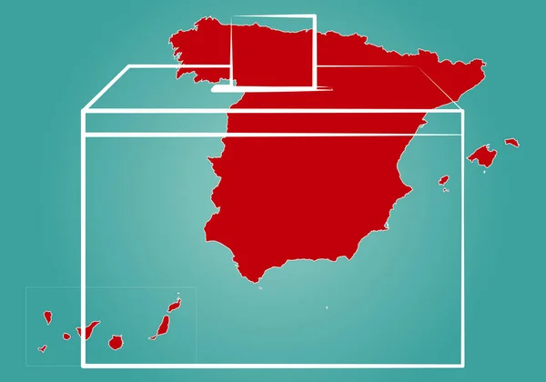 Wybory Miejskie Hiszpanii Mapa Hiszpanii Urną Głosowania Układem Kart Głosowania — Wektor stockowy