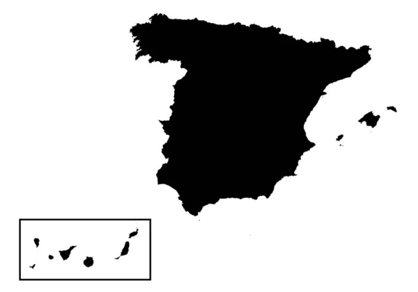 Icono Mapa Territorio Español Negro Península Islas Canarias Islas Baleares — Vector de stock