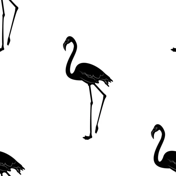 Zwart Flamingo Patroon Witte Achtergrond — Stockvector