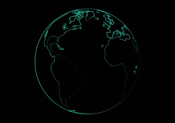 Rastreo Del Planeta Tierra Brillante Sombreado Verde Sobre Fondo Negro — Archivo Imágenes Vectoriales