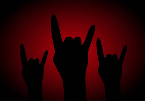 Rock Concert Raised Hands Rock Symbol Black Red Gradient Background — Stock Vector