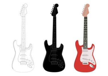 Siyah, siyah ve beyaz renkli elektro gitarların simgesi. Rock müzik
