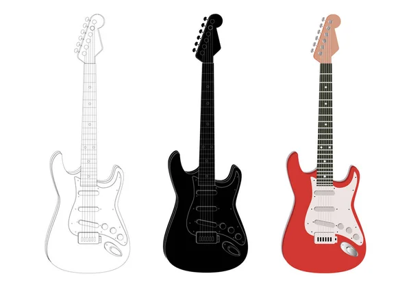 Icône Guitares Électriques Noir Noir Rouge Blanc Musique Rock — Image vectorielle