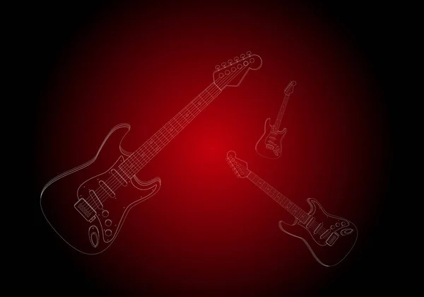 黒い赤色のグラデーションの背景に白いストロークでエレクトリックギター — ストックベクタ