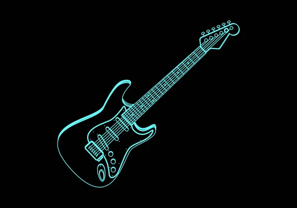 Guitarra Elétrica Com Neon Azul Acidente Vascular Cerebral — Vetor de Stock