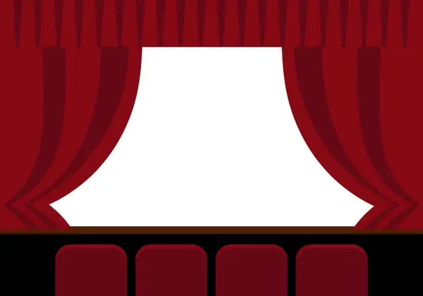 Tiyatro Perdesi Sahne Koltuklu Şablon Beyaz Arka Planda Kırmızı Kahverengi — Stok Vektör