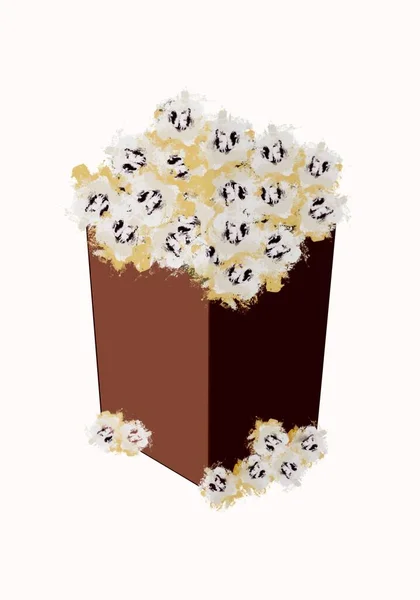 Krabice Plná Slaného Popcornu Trochou Přetékajícího Popcornu Bílém Pozadí — Stock fotografie