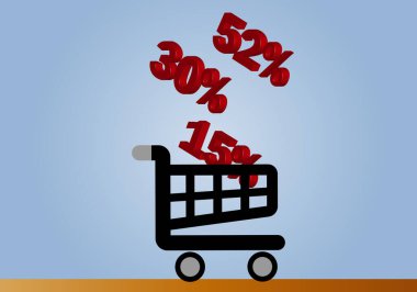 Price increase in the cart or shopping basket. Inflation clipart
