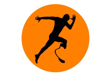 Turuncu çemberde bacak protezi olan felç edici atlet ikonu