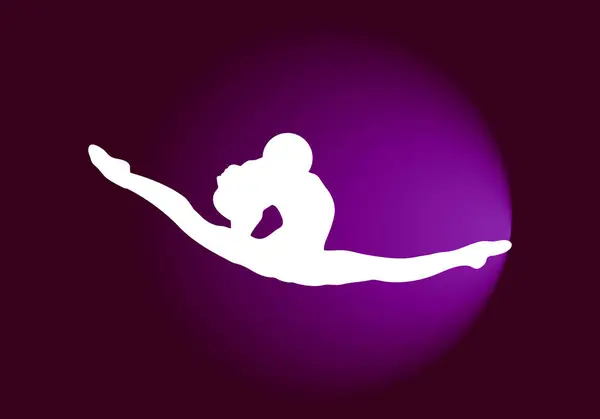 Bílá Silueta Rytmické Gymnastky Purpurovém Gradientu Pozadí — Stockový vektor
