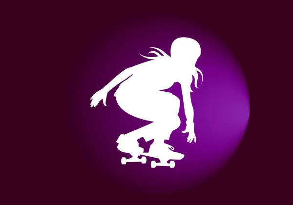 Weiße Silhouette Eines Skaters Auf Violettem Hintergrund — Stockvektor
