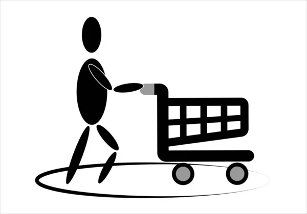 Einkaufsikone Person Schiebt Einkaufswagen Supermarkt — Stockvektor