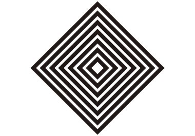 Konsantrik kareler 45 derece döndürüldü. Siyah çizgileri olan geometrik bir figür. Elmas