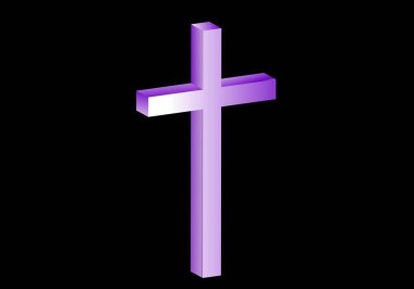 Siyah arkaplanda 3D beyaz mor Latin haçı