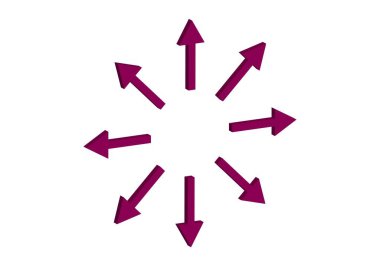 8 3D kırmızı oktan oluşan daire simgesi dışa dönük