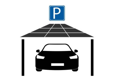 Güneş parkı, güneş paraşütü. Güneş panelleriyle park etmek. Otoparkta güneş enerjisi