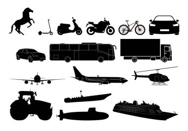 Kara, deniz ve hava yoluyla ulaşım simgeleri