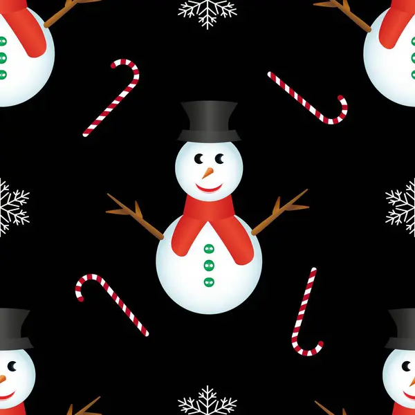 Siyah arka planda kardan adamların ve şeker kamışlarının Noel deseni