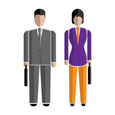 Bir çift yönetici ya da politikacı, renkli çantalı kadın ve erkek. iş adamları