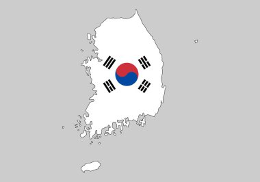 South Korea, map and flag clipart