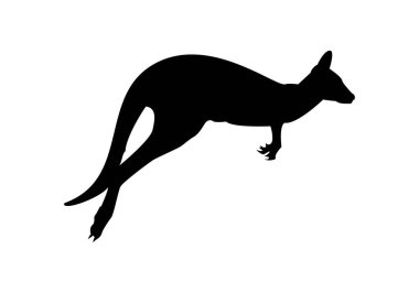 Siyah arkaplanda siyah siluet halinde çalışan bir kangurunun simgesi