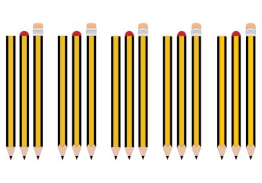 Kalem türleri, basit, kalem ve silgiyle, siyah ve hardal sarısı, düz ve hacimli.