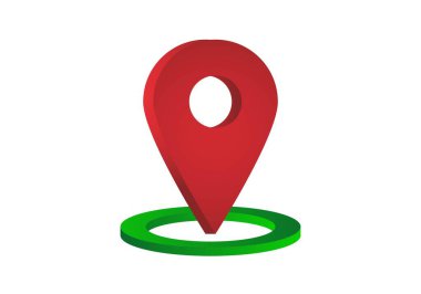 Yeşil üç boyutlu daire üzerinde kırmızı renkli 3B konum simgesi