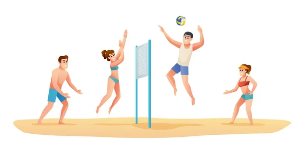 Gente Jugando Voleibol Playa Ilustración — Archivo Imágenes Vectoriales