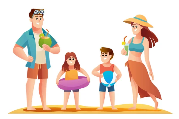 ビーチで幸せな家族の休暇の文字セット 夏休みのコンセプトイラストのご家族 — ストックベクタ