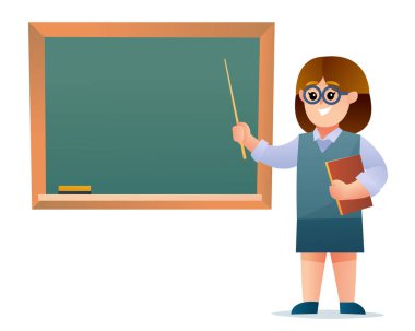 Tahta karikatür resimli sevimli öğretmen.