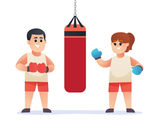 stock vector Cute boy and girl boxing characters