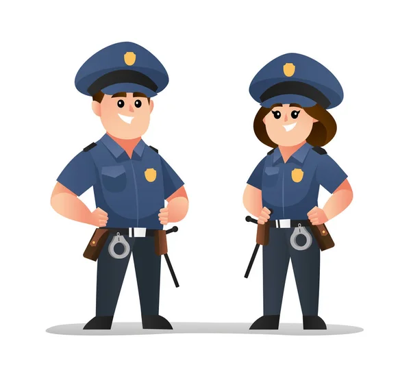 Niedliche Männliche Und Weibliche Polizeibeamte Zeichen Gesetzt — Stockvektor